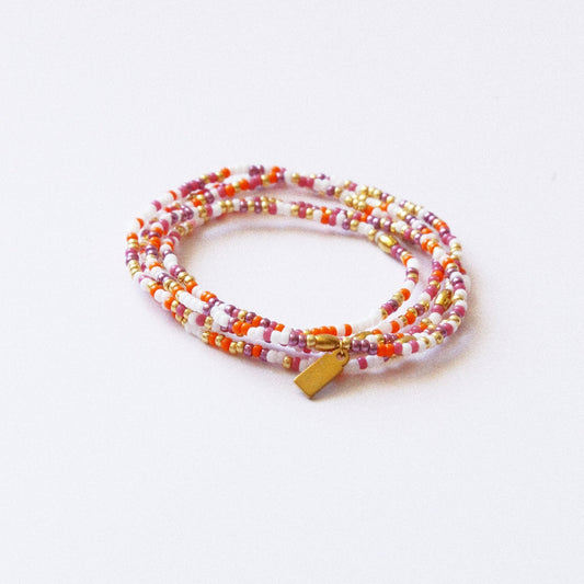 Bracelet 5 tours ou ras de cou "seconde peau" orange & lilas