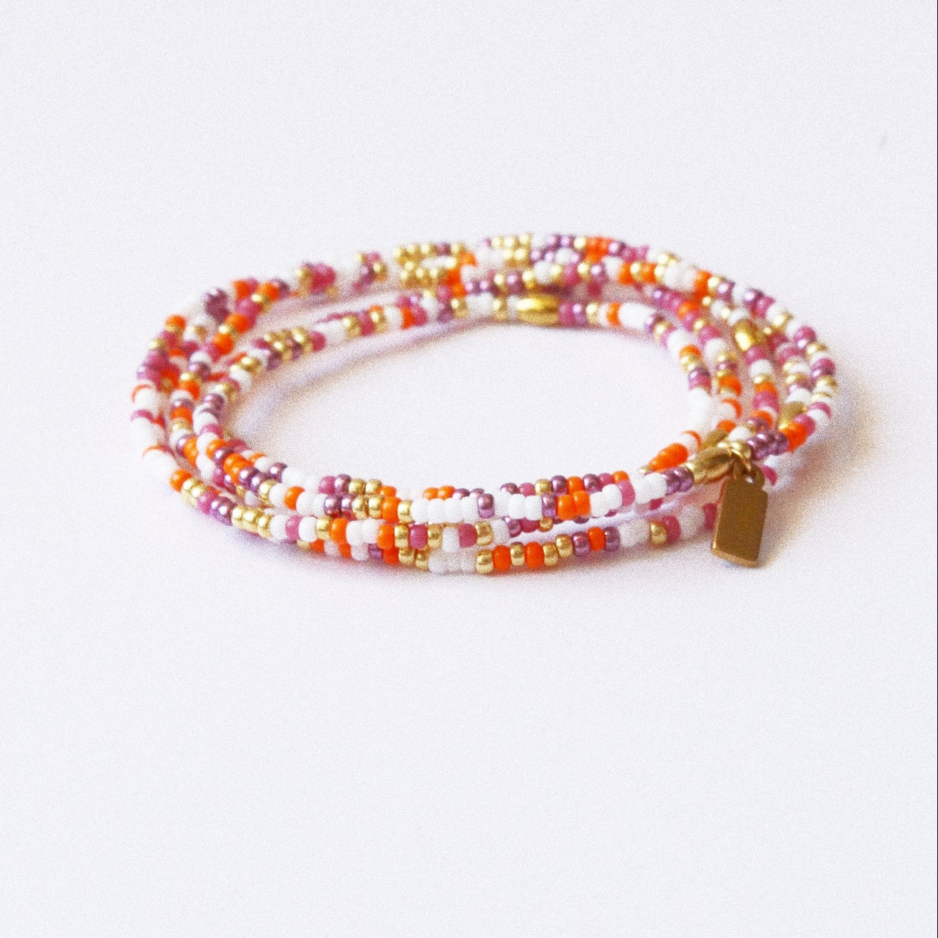 Bracelet 5 tours ou ras de cou "seconde peau" orange & lilas