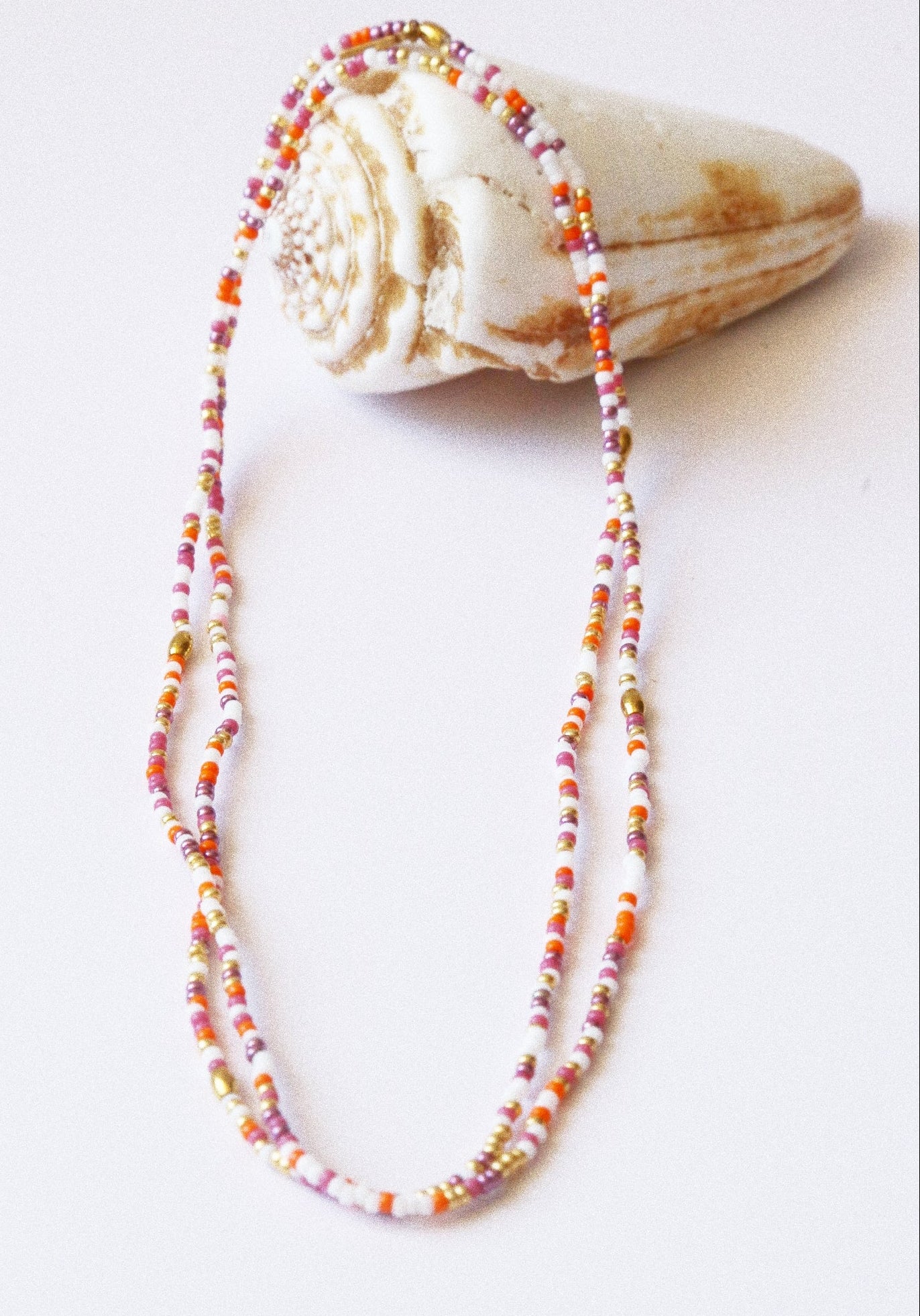 Bracelet 5 tours ou ras de cou "seconde peau" orange & lilas