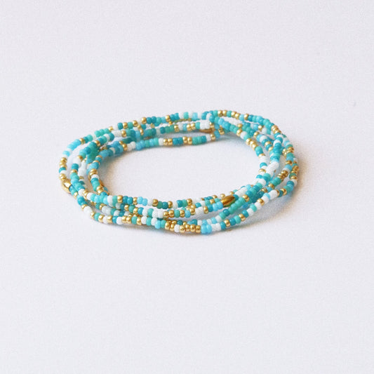 Bracelet 5 tours ou ras de cou "seconde peau" turquoise