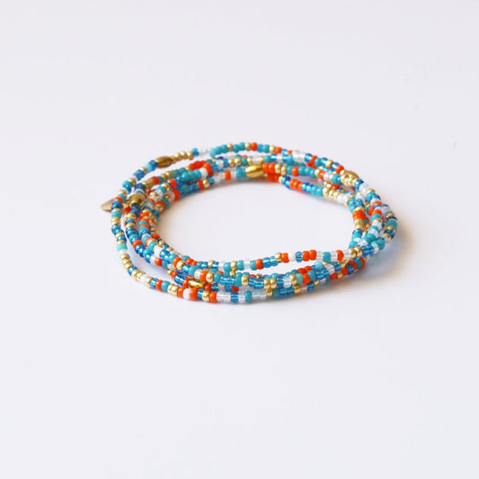 Bracelet 5 tours / Ras de cou “Seconde Peau” – Orange Bleu