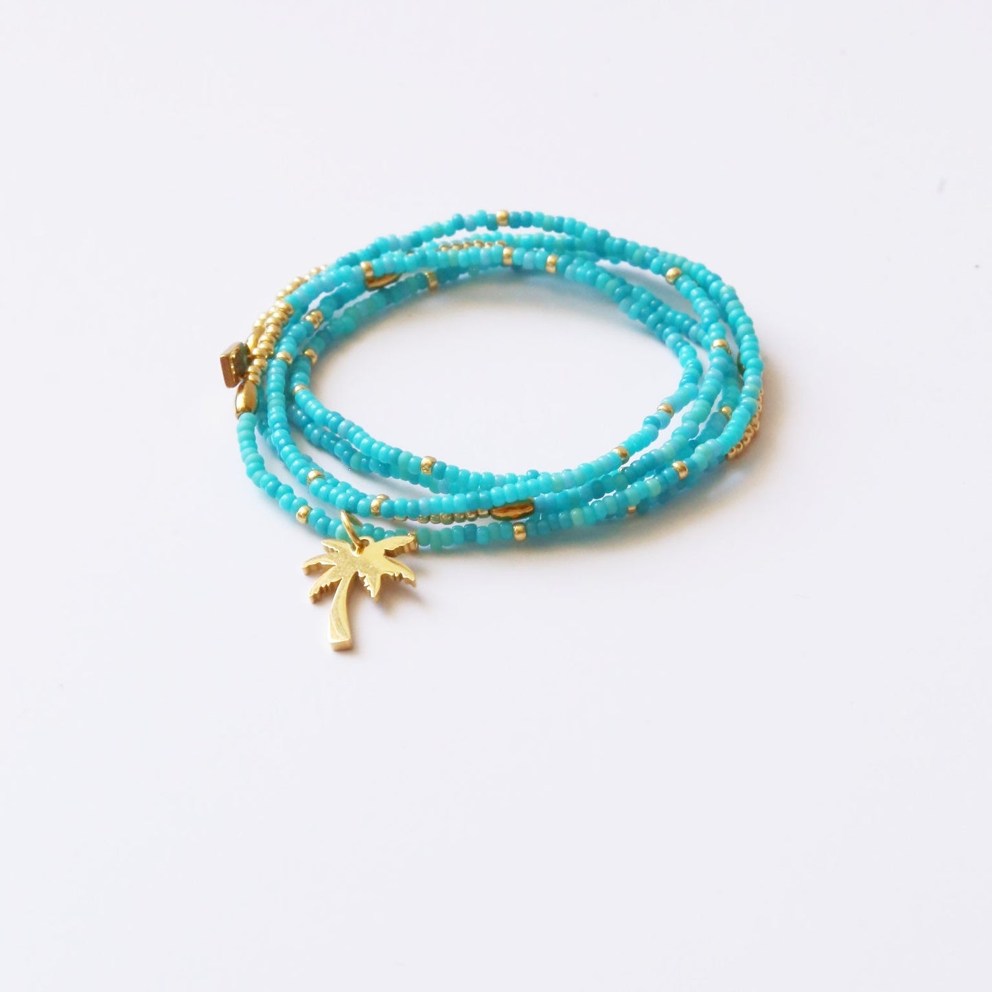 bracelet Seconde Peau 5 tours ou ras de cou monochrome turquoise