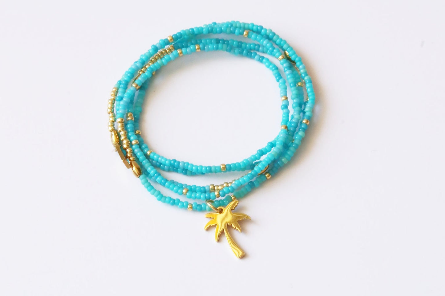 bracelet Seconde Peau 5 tours ou ras de cou monochrome turquoise