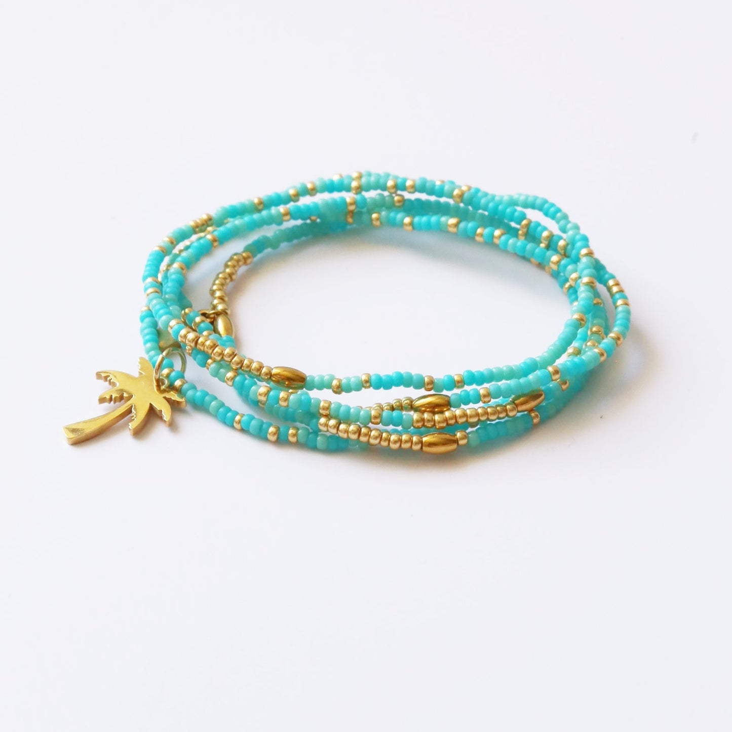 bracelet 5 tours ou ras de cou "Seconde Peau" monochrome vert d'eau