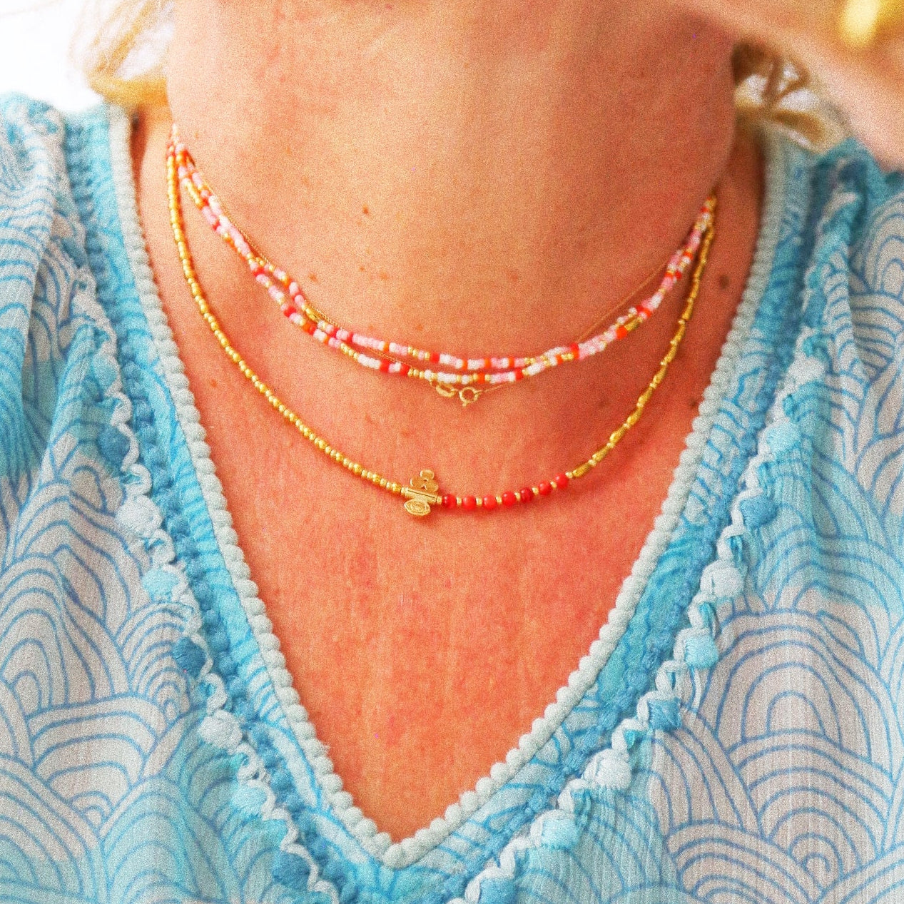 Collier “Code 27” – Nacre Rouge & Œil de Protection