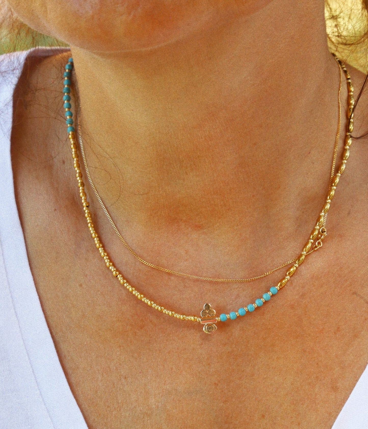 Collier “Code 27” – Perles Bleu Turquoise & Œil de Protection