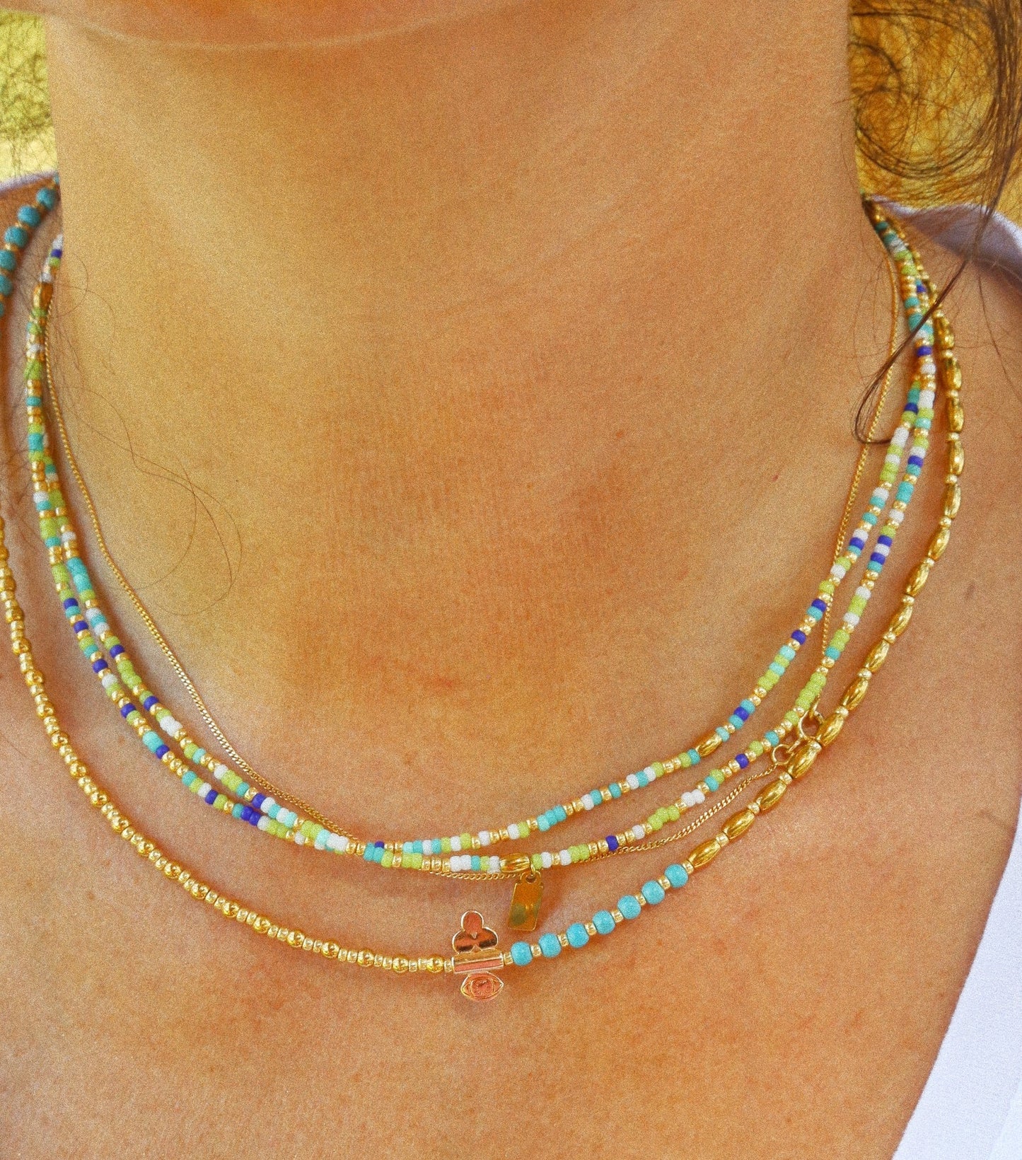 Collier “Code 27” – Perles Bleu Turquoise & Œil de Protection